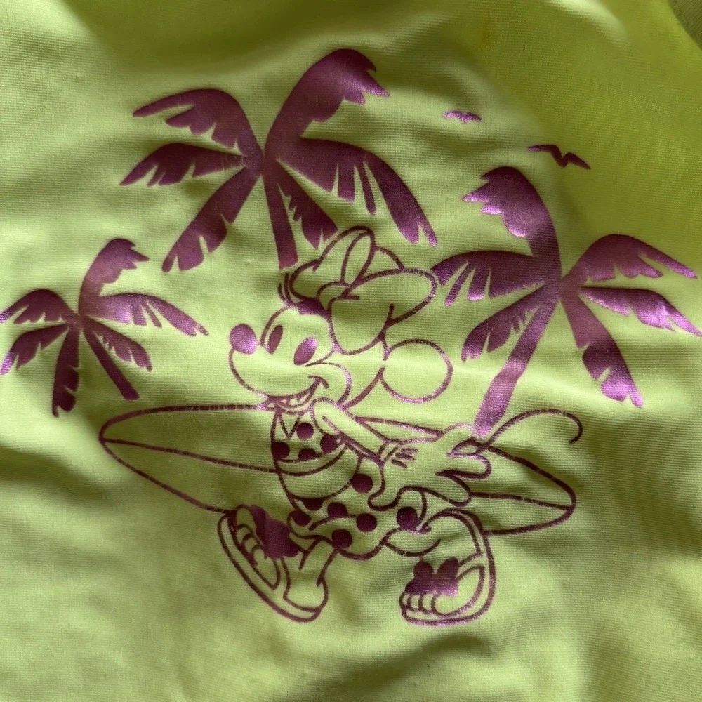 Baby Gap Disney Swimsuit Kids 3Y Green Minnie Mouse Surfing One Piece Tropical
